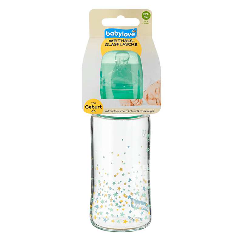 babylove 德国宝贝爱宽口径硅胶奶嘴玻璃奶瓶240ml 0个月以上 海外