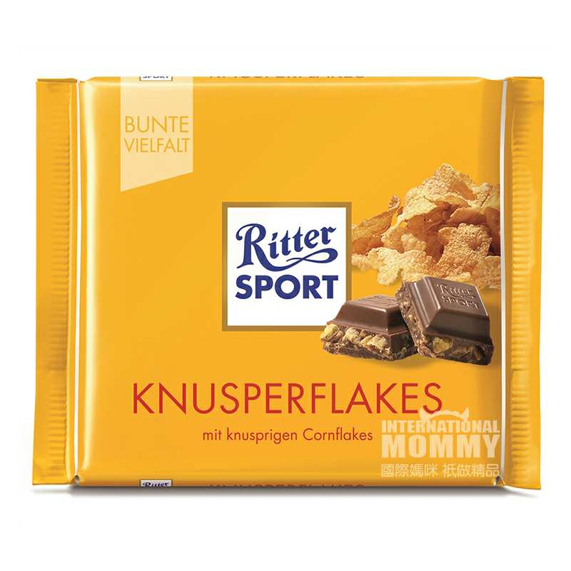ritter sport 德国瑞特斯波德玉米片牛奶巧克力*4 海外本土原版