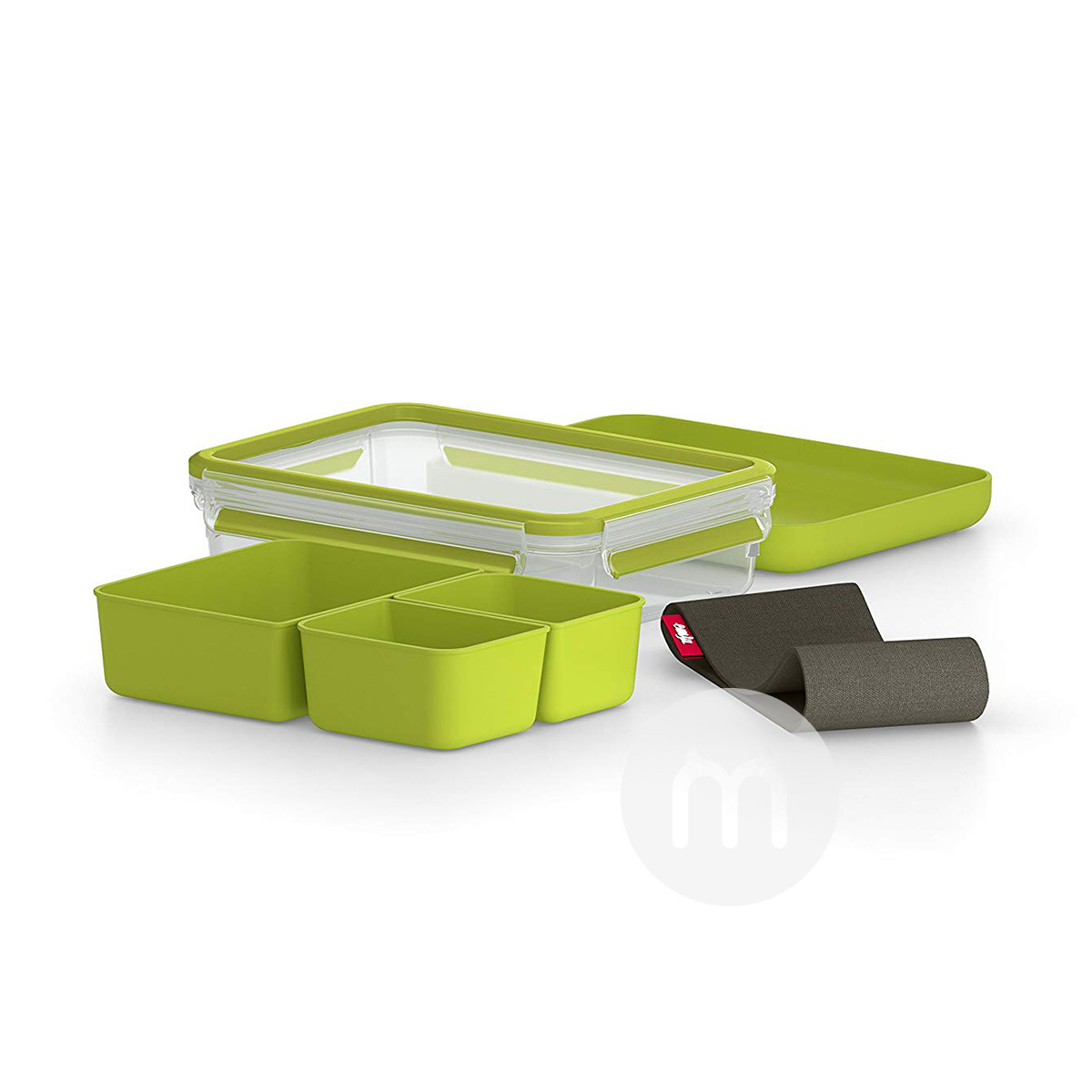 EMSA 德国爱慕莎方形带托盘绿色三格保鲜盒 1.2L 海外本土原版