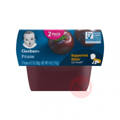 Gerber 美国嘉宝婴幼儿辅食西梅果泥一段6个月以上56g*2盒/组 海外本土原版