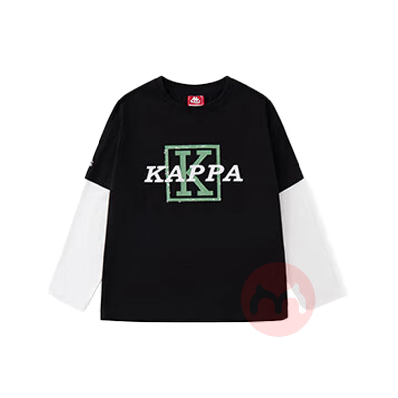 Kappa Kids 卡帕童装儿童假两件洋气长袖T恤黑色