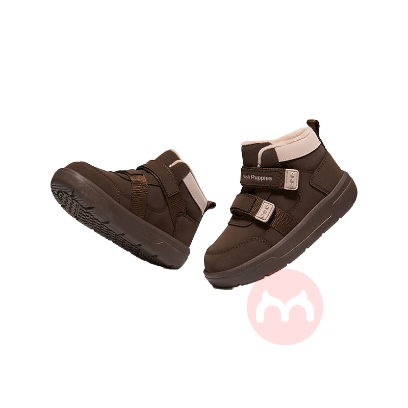 Hush Puppies 暇步士儿童冬季新款加绒保暖魔术贴跑步休闲鞋