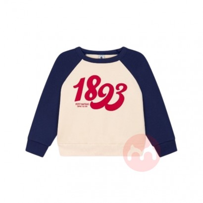 PETIT BATEAU 法国小帆船儿童插肩袖印花卫衣长袖套头衫 海军...