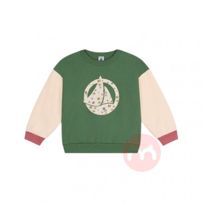 PETIT BATEAU 法国小帆船儿童大版花朵图案帆船标志拼色卫衣 ...