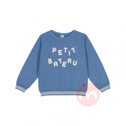 PETIT BATEAU 法国小帆船儿童大版分散字母印花长袖卫衣 蓝色...