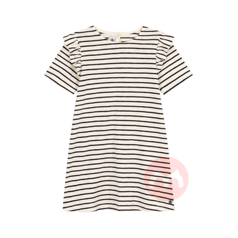 PETIT BATEAU 法国小帆船儿童中款肩膀荷叶边简约条纹短袖连衣裙 海外本土原版