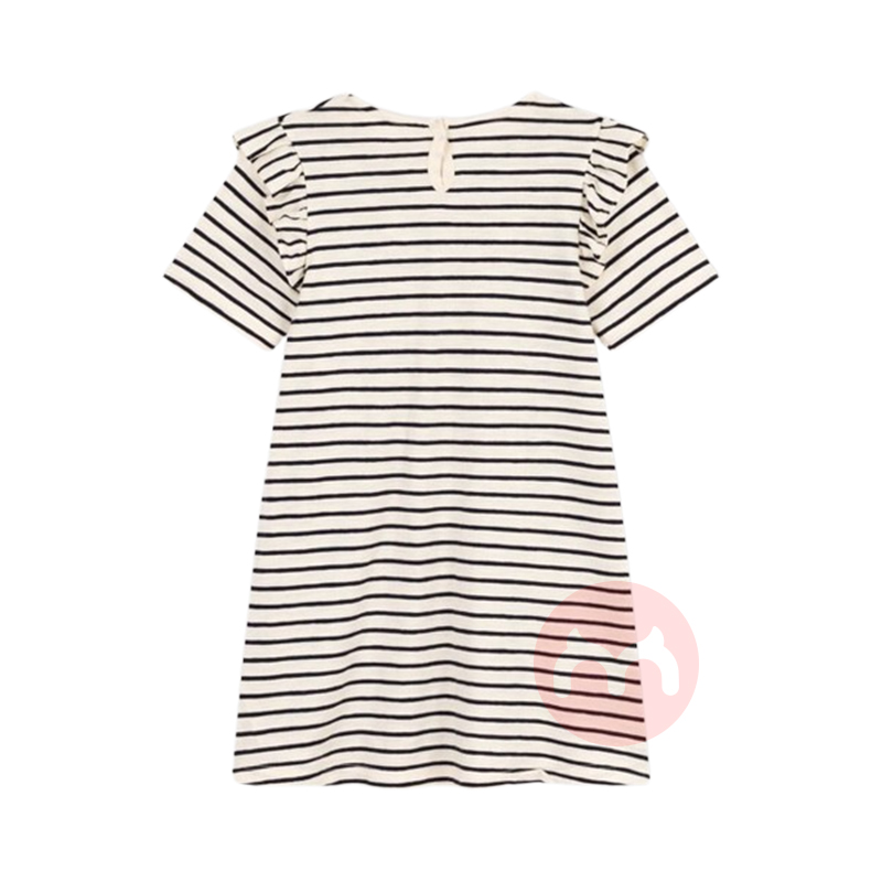 PETIT BATEAU 法国小帆船儿童中款肩膀荷叶边简约条纹短袖连衣裙 海外本土原版