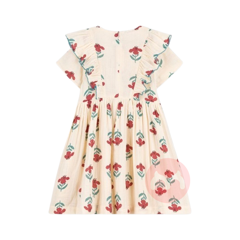 PETIT BATEAU 法国小帆船儿童中款花卉图案双纱布荷叶边无袖连衣裙 海外本土原版