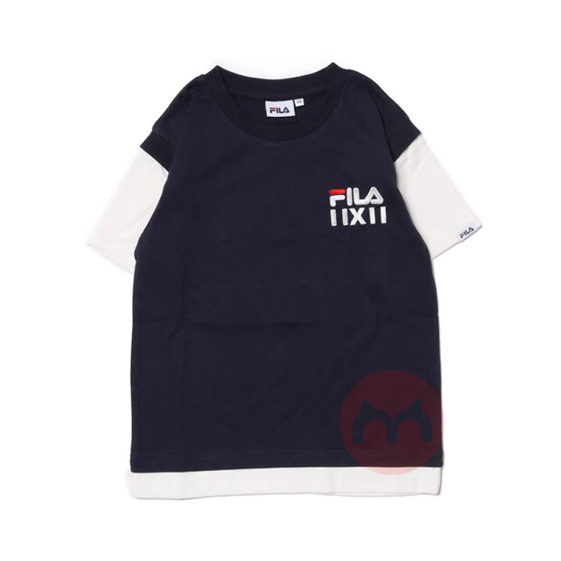 FILA 意大利斐乐儿童徽标刺绣短袖T恤 海军蓝 海外本土原版