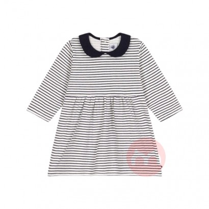 PETIT BATEAU 法国小帆船儿童小版圆领条纹图案短袖连衣裙 海...