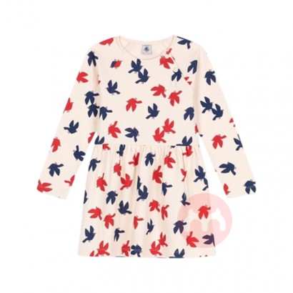 PETIT BATEAU 法国小帆船儿童中款双色小鸟印花长袖连衣裙 海...