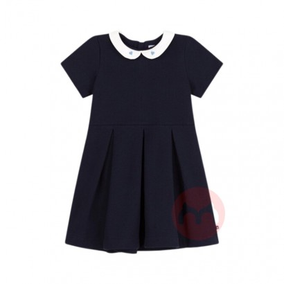 PETIT BATEAU 法国小帆船儿童中款圆领刺绣心形短袖连衣裙 海...