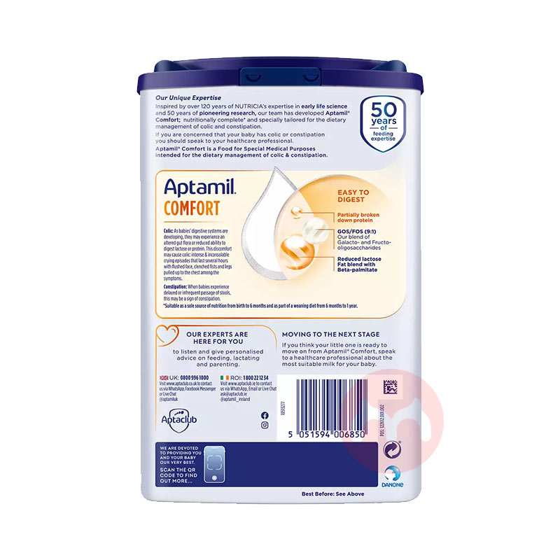 Aptamil Ӣ��������comfort�ʶȰ�ˮ��Ӥ�׶��̷� 0-12���� 800g Ӣ������ԭ��