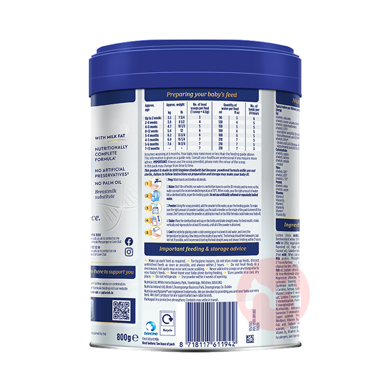 Aptamil Ӣ���������׽��Ӥ�׶��̷�1�� 0�������� 800g Ӣ������ԭ��